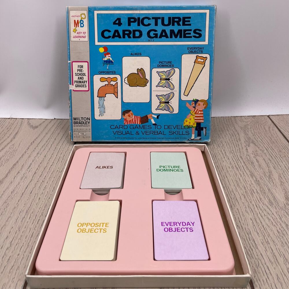 Vintage 1972 Milton Bradley Preschool Picture Card Games Set #2 Visual Verbal